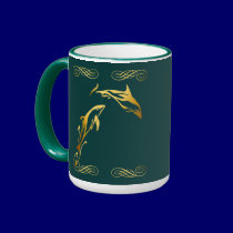 Two Gold Dolphins Mugs