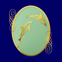 Two Gold Dolphins Oval t-shirts