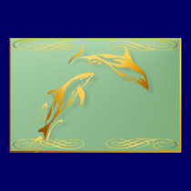 Two Gold Dolphins Poster posters
