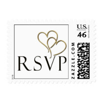 Two golden heart rsvp postage stamp