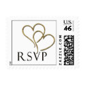 Two golden heart rsvp postage stamp