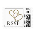 Two golden heart rsvp postage stamp stamp