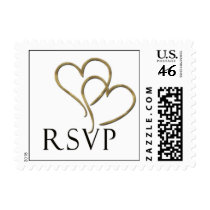 Two golden heart rsvp postage stamp