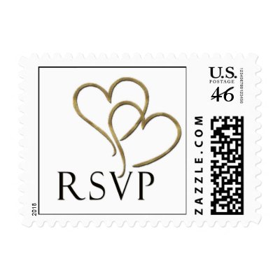 Two golden heart rsvp postage stamp
