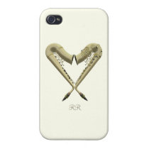 Two Golden Saxophones in Heart Shape on a iPhone 4 iPhone 4 Cover  at Zazzle