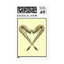 Two Golden Saxophones Romance Heart Stamps at Zazzle