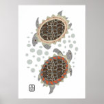 Two graphic turtles with pebbles fine art Print