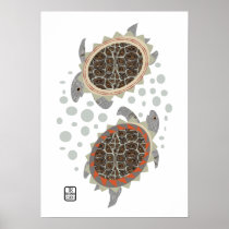 Two graphic turtles with pebbles fine art Print