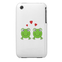 Two green frogs with red hearts. iPhone 3 Case-Mate case