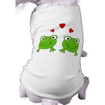 Two green frogs with red hearts. dog tee