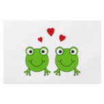Two green frogs with red hearts. flyer