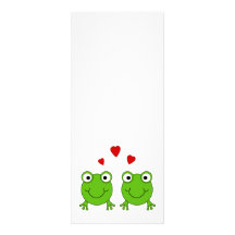 Two green frogs with red hearts. personalized invite