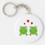 Two green frogs with red hearts. key chain