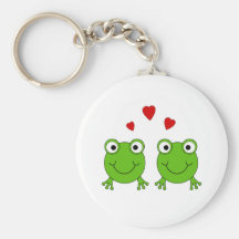 Two green frogs with red hearts. key chain