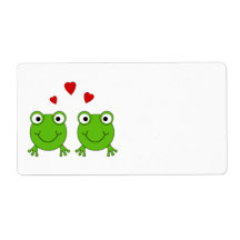 Two green frogs with red hearts. custom shipping label