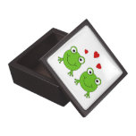 Two green frogs with red hearts. premium trinket boxes