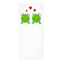 Two green frogs with red hearts. rack cards