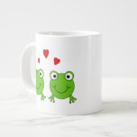 Two green frogs with red hearts. jumbo mug