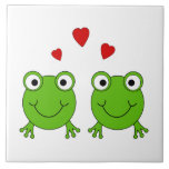 Two green frogs with red hearts. tiles