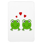 Two green frogs with red hearts. vinyl magnets