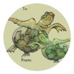 Two Green Sea Turtles Cartoon  Personalized Labels Round Sticker