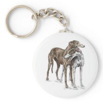 Two Greyhound Dog Friends Keychain