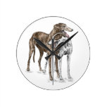 Two Greyhound Dog Friends Round Wallclock