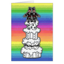 Two Grooms on Rainbow Wedding Cake Greeting Card