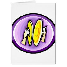 Two hands playing crash cymbals in purple circle greeting card