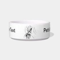 Two Hands with Marbles Pouring Pencil Sketch Cat Food Bowls