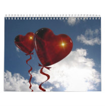 Two heart balloons in clouded sky calendar