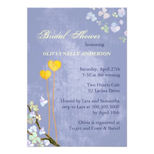 Two Hearts Blue Spring Floral Bridal Shower Invite
