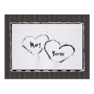 Two Hearts Fresh White Snow Distressed Gray Wood Postcards