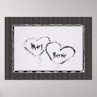 Two Hearts Fresh White Snow Distressed Gray Wood Posters