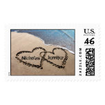 Two Hearts In Sand Wedding Custom Postage Stamps