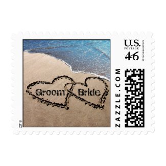 Two Hearts In Sand Wedding Love Postage Stamps