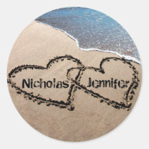 Two Hearts In The Sand Seals Stickers