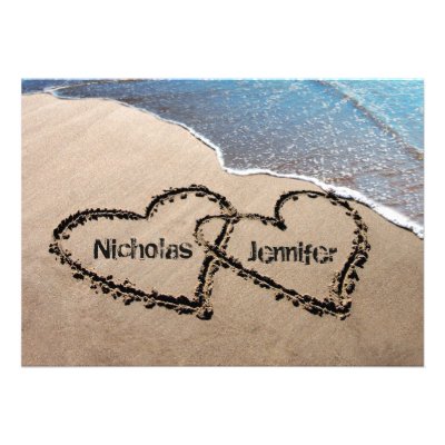 Two Hearts In The Sand Wedding Invitation