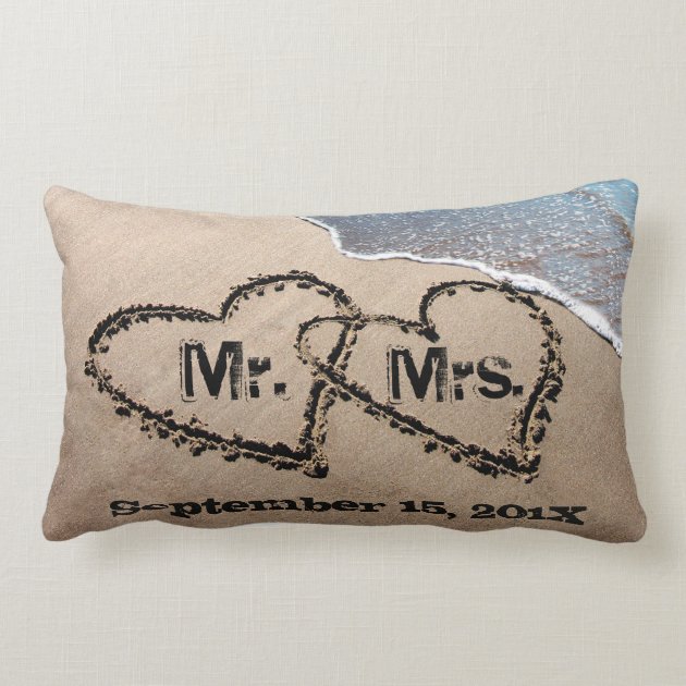 Two Hearts In The Sand Wedding Pillow