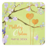 Two Hearts Lime Green Floral Save the Date Sticker
