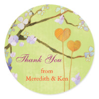 Two Hearts Lime Green Wedding Thank You Sticker sticker