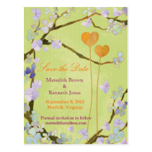 Two Hearts LimeGreen Floral Save the Date Postcard