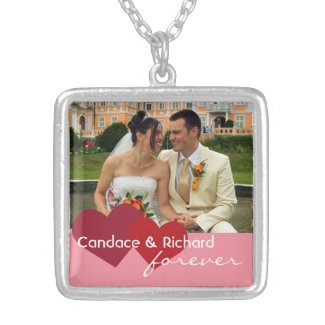 Two hearts meet custom photo red pink forever love necklace