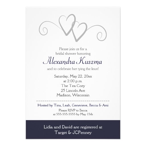 Two Hearts Navy & Silver Bridal Shower Invitation