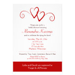Two Hearts Red Swirl Bridal Shower Invitation invitations