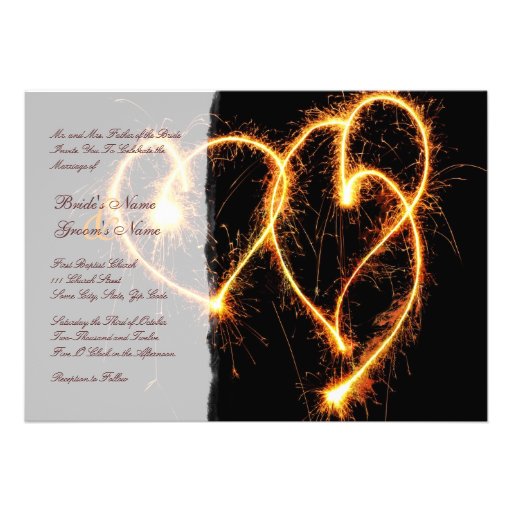 Two Hearts Sparklers Wedding Invitation (front side)