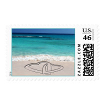 Two Hearts Tropical Sand Wedding Postage postage