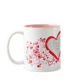 Two hearts valentine / wedding photos red pink mug mug