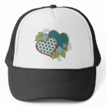 Two hearts with blossoms jade green hats