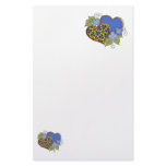 Two hearts with blossoms primary colors stationery paper